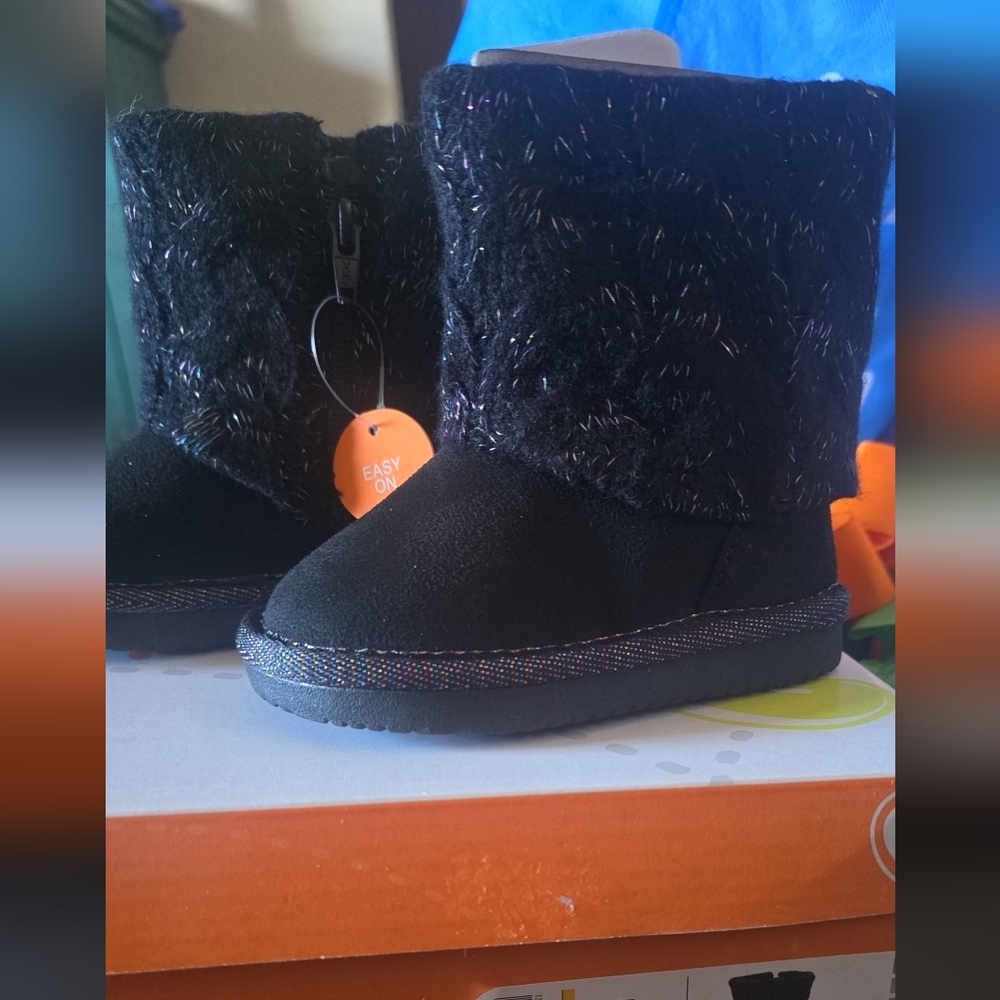 Black Toddler Boots with Glitter Trim
